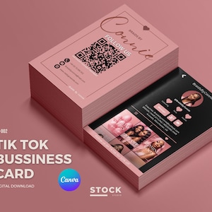 Tik Tok Visitenkarte QR Code Card Template Design IG Influencer Karte für Small Business Digitale Karte Vorgefertigte Visitenkarte DIY Canva Pink