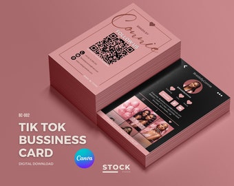 Tik Tok Business Card QR Code Card Template Design IG Influencer Card for Small Business Digital Card Premade Business Card DIY Canva Pink