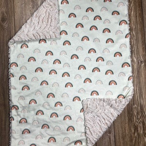 RTS Rainbow Minky Blanket, Minky Baby Blanket, Faux Fur Baby Blanket, Boho Rainbows, Rainbow Baby Baby Blanket, Neutral Rainbows, Boy, Girl