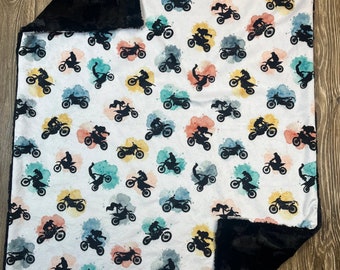 RTS Motocross Minky Baby Blanket, Minky Baby Blanket, Faux Fur Baby Blanket, Motorcycle Baby Blanket, Dirt Bike Baby Blanket, Neutral