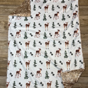 RTS Deer Minky Baby Blanket, Minky Baby Blanket, Faux Fur Baby Blanket, Woodland Baby Blanket, Deer Baby Blanket, Fawn Baby Blanket, Pine