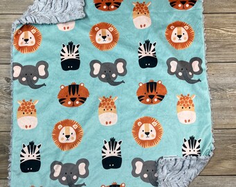 RTS Zoo Animals Minky Baby Blanket, Minky Baby Blanket, Faux Fur Baby Blanket, Neutral Baby Blanket, Boy Baby Blanket, Girl Baby Blanket