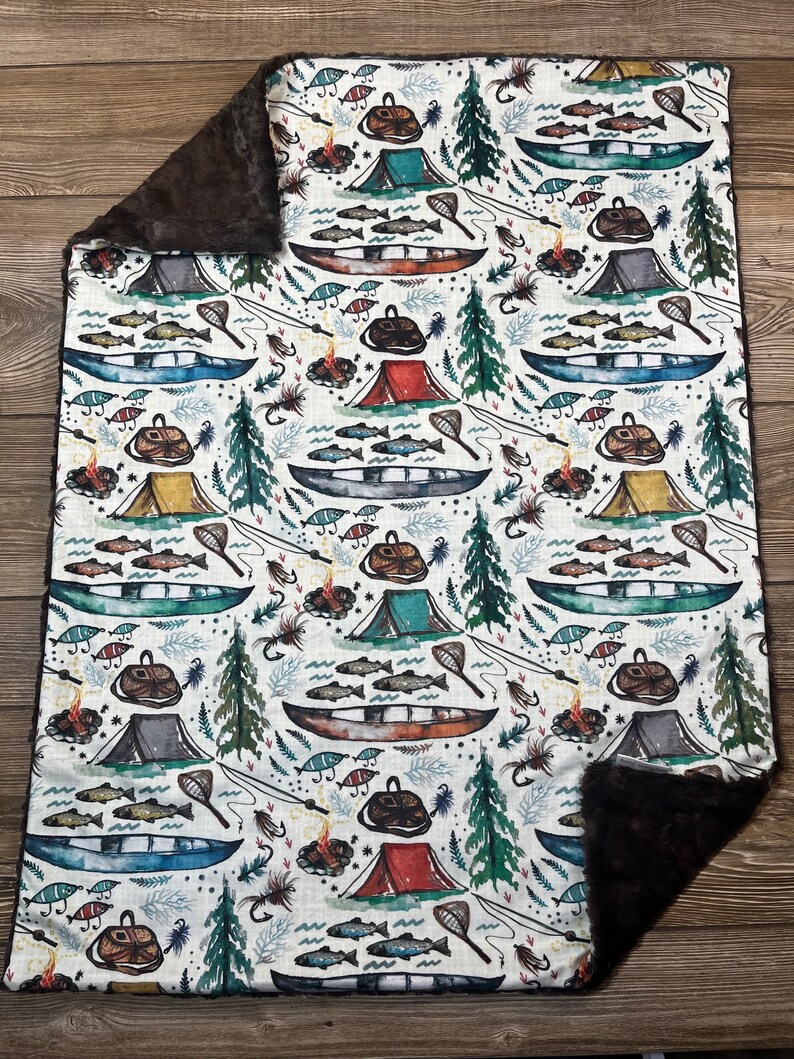 CM Camping and Fishing Minky Blanket - Etsy