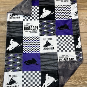 Pick Your Size Snowmobile Minky Blanket, Faux Furr Blanket, Snowmobile Nursery, Snowmobile Throw Blanket, Snowmobile Kids Blanket, Snow Gift