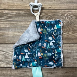 Fox and Mountains Mini Binky Blanket, Mini Paci Pal, Mini Binky Holder, Pacifier Lovey, Paci Clip, Mini Lovey, Sensory Mini, Baby Gift