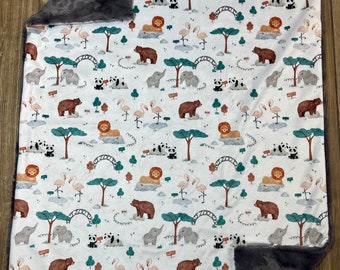 RTS Zoo Animals Minky Baby Blanket, Minky Baby Blanket, Faux Fur Baby Blanket, Gender Neutral Baby Blanket, Lion Baby Blanket, Zebra, Rhino