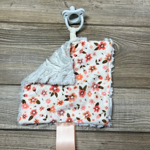 Pink Floral Mini Binky Blanket, Mini Paci Pal, Mini Binky Holder, Pacifier Lovey, Paci Clip, Mini Lovey, Sensory Mini, Baby Gift