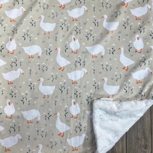 Pick Your Size Goose and Flowers Minky Blanket, Goose Blanket, Goose Nursery, Girl Blanket, Goose Hunting, Geese Blanket, Farm Nursery