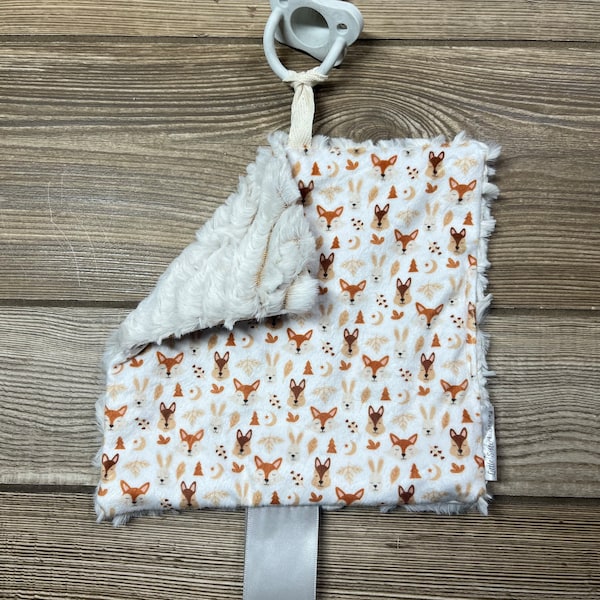 Woodland Animal Mini Binky Blanket, Mini Paci Pal, Mini Binky Holder, Pacifier Lovey, Paci Clip, Mini Lovey, Sensory Mini, Baby Gift