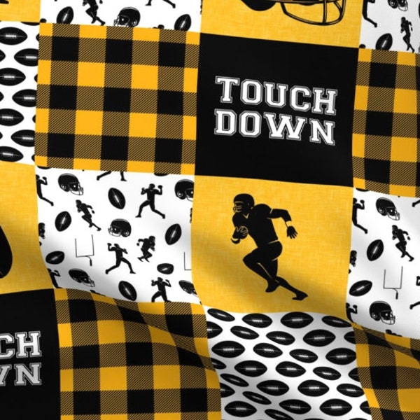 CM Black and Gold Football Patchwork Minky Blanket