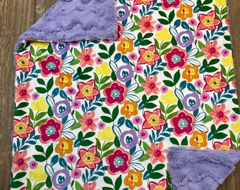 RTS Spring Floral Minky Baby Blanket, Minky Baby Blanket, Faux Fur Baby Blanket, Flower Baby Blanket, Girl Baby Blanket, Purple Baby Blanket