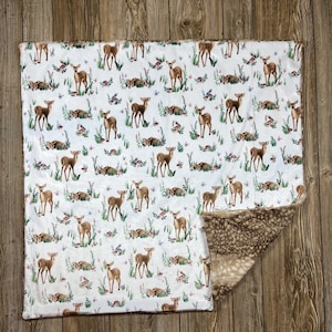 Fawn Minky XLBaby Blanket, Deer Baby Blanket, Woodland Blanket, Rustic Nursery Decor, Faux Furr Blanket, Girl Baby Blanket, Woodland Nurseey