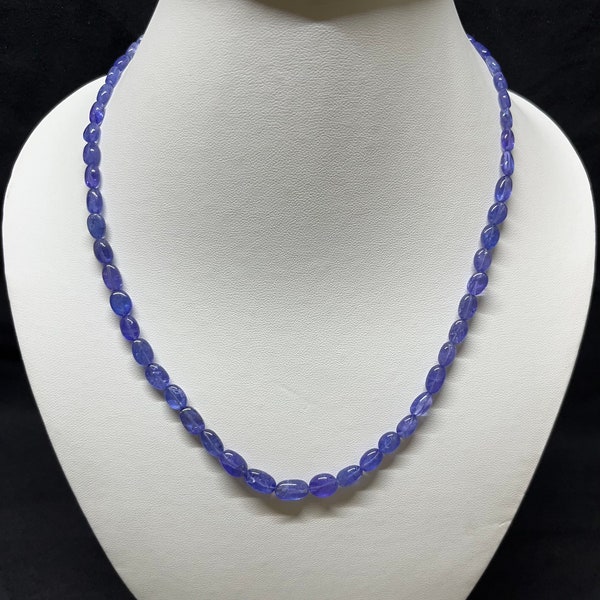 Natural Tanzanite Oval Gemstone Necklace, Blue Tanzanite Smooth Rondelle 5mm+ Beads Jewelry, Premium Blue Tanzanite Necklace, Gift For Her