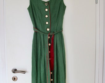 Robe verte - Dirndl/mode traditionnelle de haute qualité en tissu de lin, avec de beaux détails