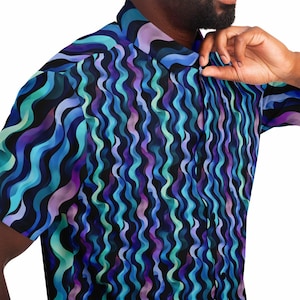 Mens & Womens Wavy Colorful Fun Casual Button Up Shirt, Hawaiian Shirt
