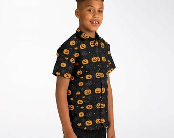 Kids Halloween Button-Up Shirt: Spooky Pumpkin Party