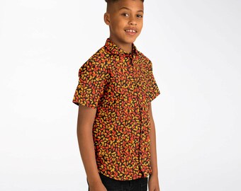 Kids Fall Leaves Button-Up Shirt: Autumn Thanksgiving Outfit