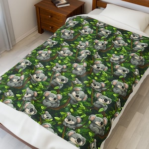 Plush Blanket, Sleepy Koala Cozy Throw, Soft Cuddle Blankie, Warm Snuggle Bedding, Family Movie Night Essential