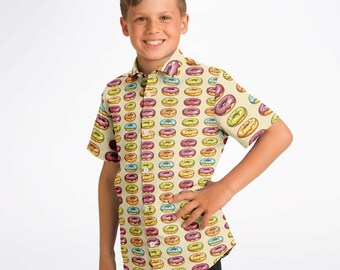 Kids Donut Button-Up Shirt: Colorful Sweet Treat Pattern