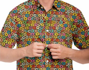 Colorful Donut Print Button-Down Shirt: Fun Foodie Fashion