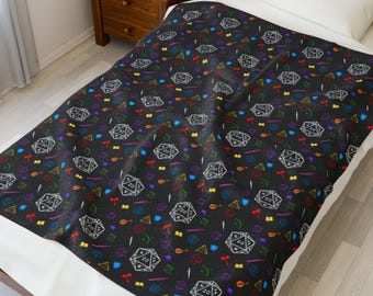 Dungeons and Dragons D20 Dice Velveteen Plush Blanket: Nerdy Gamer Gift