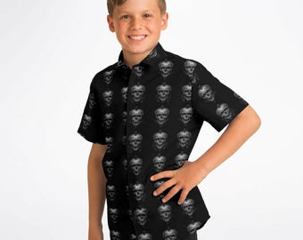 Kids Gothic Skull Button-Down Shirt: Dark Halloween Style