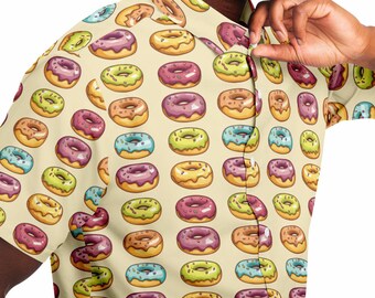 Colorful Donut Print Button-Up Shirt: Trendy Hawaiian Style