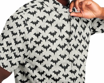 Spooky Bat Print Button-Up Shirt: Halloween Costume, Fun Fall Fashion