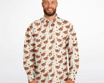 Thanksgiving Turkey Shirt: Quirky Autumnal Long Sleeve Button-Down