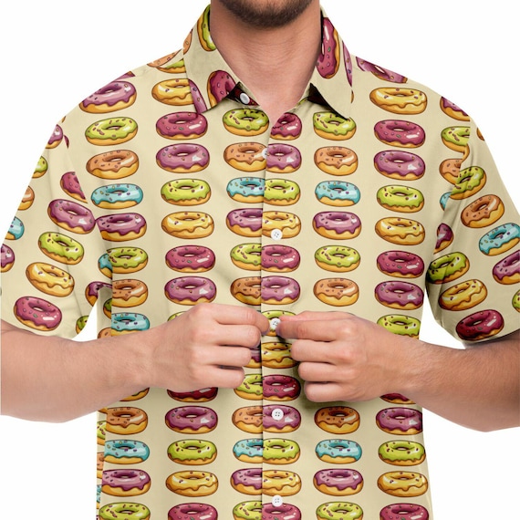 donut dress shirt Colorful Donut Print Button-Up Shirt: Trendy Hawaiian Style