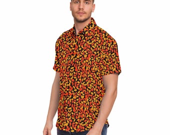 Mens & Womens Autumn Fall Leaves Colorful Fun Casual Button Up Shirt, Hawaiian Shirt