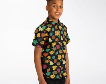 Kids Autumn Leaves Button-Up Shirt: Colorful Fall Fashion