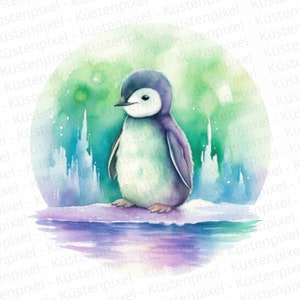 Penguin Watercolor Clipart, Nursery Decor, Penguin on Ice, Cute Baby Animal Penguin Cub - DIGITAL DOWNLOAD Commercial Use