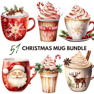 Pacchetto tazza di Natale Pacchetto Natale dell'acquerello Tazza dell'acquerello Natale Acquerello PNG JPG Download digitale Uso commerciale*