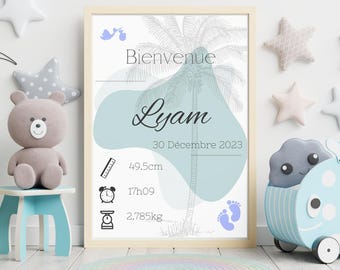 Póster de nacimiento digital personalizado - regalo de nacimiento - decoración de pared - decoración de habitación de bebé/niño