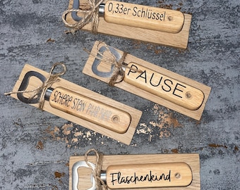 Flaschenöffner mit Holzgriff | personalisierter Flaschenöffner mit Wunchtext | Bieröffner Motiv | Vatertag | Wichtelgeschenk | Mitbringsel