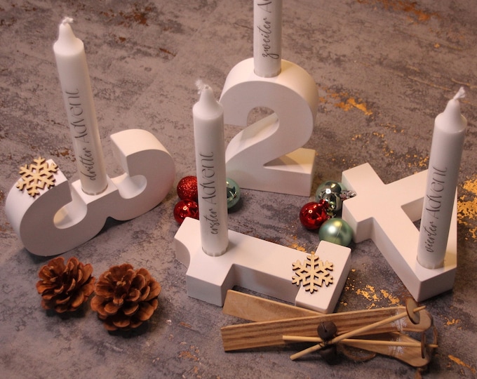 Adventszahlen 1-4 | Adventskranz | Weihnachtsdeko | Stabkerzenhalter