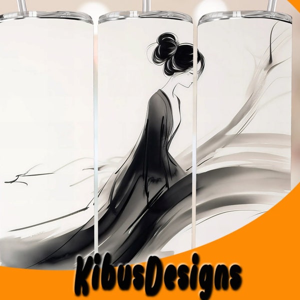 Tumbler Wrap Design - Line Art Frauenportrait - minimalistische Kunst - chinesischer Stil - png Sublimationsdesign