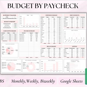 Budget By Paycheck Google Sheets, Simple monthly budget spreadsheet, Biweekly Budget Template, Weekly Finance Tracker