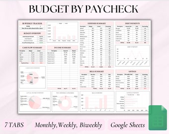 Budget By Paycheck Google Sheets, Simple monthly budget spreadsheet, Biweekly Budget Template, Weekly Finance Tracker