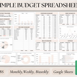 Simple Budget Spreadsheet, Budget by Paycheck Google Sheet, Biweekly Budget Template, Weekly Budget Spreadsheet, Monthly Budget Tracker