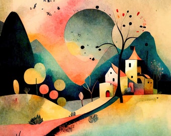 Watercolor landscape 001 Joan Miró inspiration - Original art by Inma M.