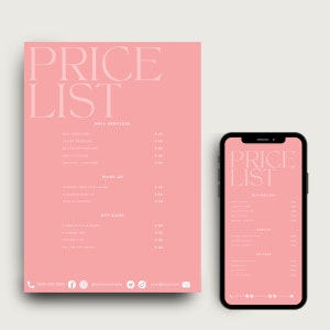 Price list template, Instagram template, price list, Canva template, printable price list