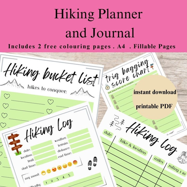Hiking planner A4 printable tracker PDF / hiking tracker / hike tracker / fitness tracker / gifts for hikers / trig bagging / hike log