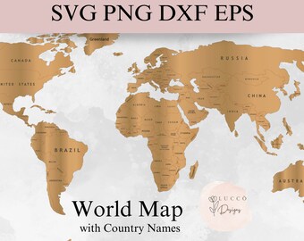 Map of the World with Countries Digital Download / laser cut world map / vector file / political map / SVG DXF EPS png / World map template