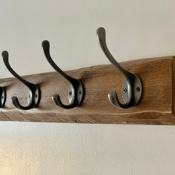 Waney Edge Wooden Coat Rack, Live Edge Wooden Coat Rack, Wooden Coat Rack, Handmade Vintage Coat Rack, Cast Iron Hooks Rack, Acorn Hooks