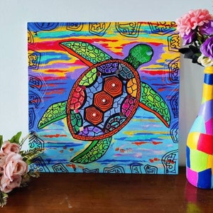 Sea turtle / ocean painting / animal / multicolor painting / tortoise painting / Hand made painting wall art