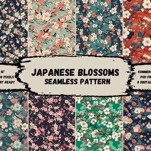 Papel digital de flores japonesas - Juego de 8 diseños imprimibles de alta calidad