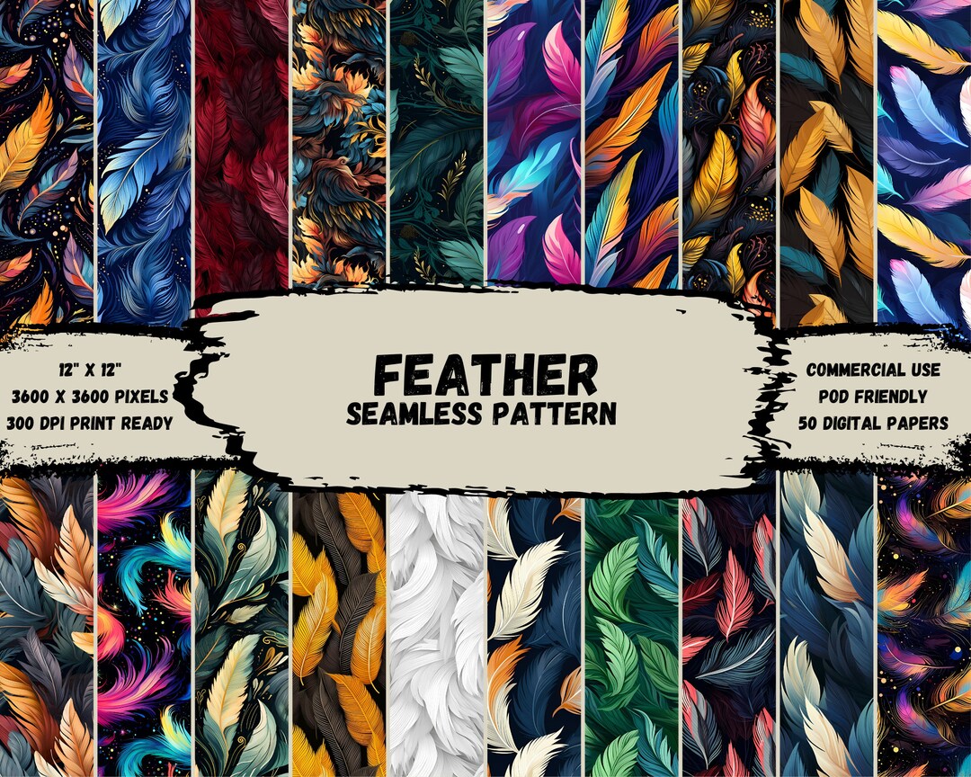 Feather Pattern Bundle, 50 Digital Papers, Printable, Instant Download,  Commercial Use - Etsy, image size:1080x864