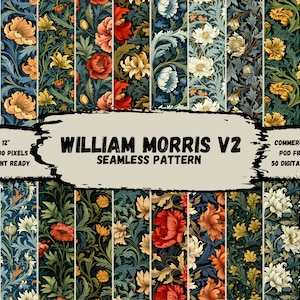 William Morris Pattern Bundle V2, 50 digital Papers, Printable, Instant Download, Commercial use